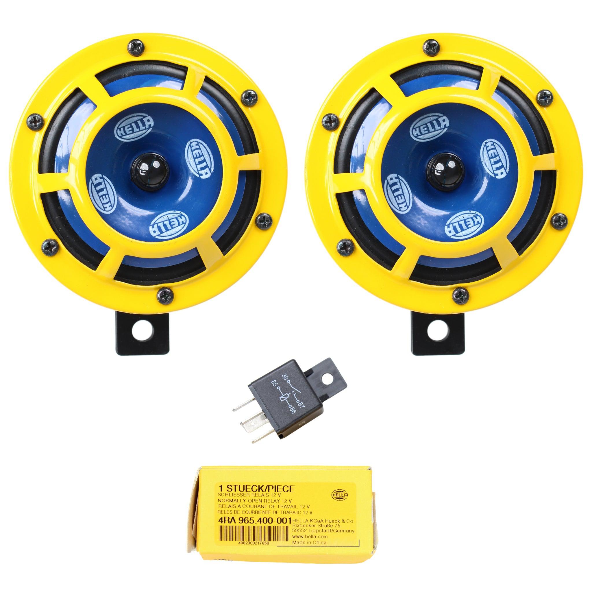 HELLA H31000001 Set Sharp Tone Horn Kit with Yellow Protective Grill  (Includes Relay) with Relay Yellow/Set 