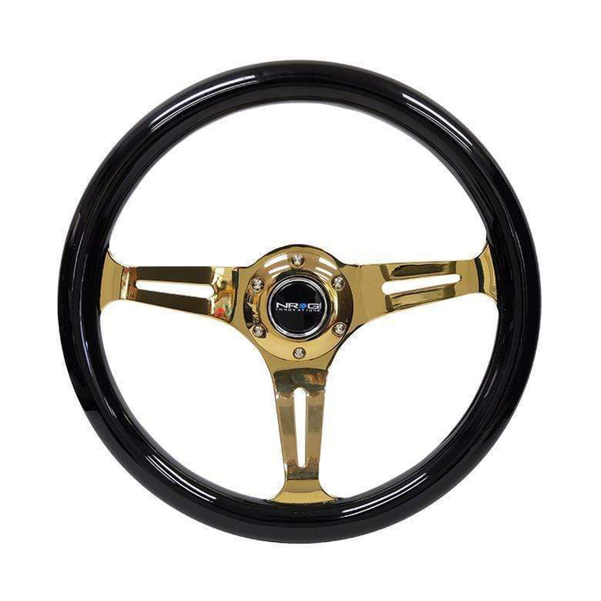 NRG Classic Black Wood Grain w/ Chrome Gold Center Steering Wheel | ST-015CG-BK