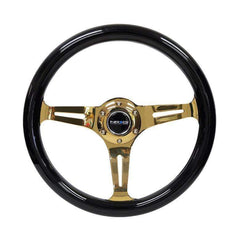 NRG Classic Black Wood Grain w/ Chrome Gold Center Steering Wheel | ST-015CG-BK