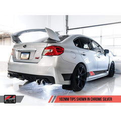 AWE Track Edition Cat Back Exhaust Subaru WRX / STI Sedan 2011-2021 Chrome Silver Quad Tips 102mm | 3020-42058