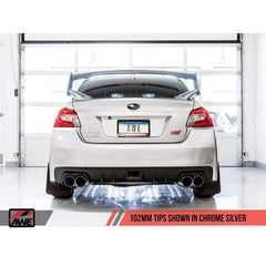 AWE Track Edition Cat Back Exhaust Subaru WRX / STI Sedan 2011-2021 Chrome Silver Quad Tips 102mm | 3020-42058