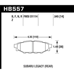 Hawk Ceramic Rear Brake Pads Subaru WRX 2008-2021 (Without Eyesight Tech) / 2013-2020 Subaru BRZ / XV Crosstrek 2013-2015 | HB557Z.545