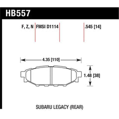 Hawk HP+ Rear Brake Pads Subaru XV Crosstrek 2013-2015 | hawkHB557N.545