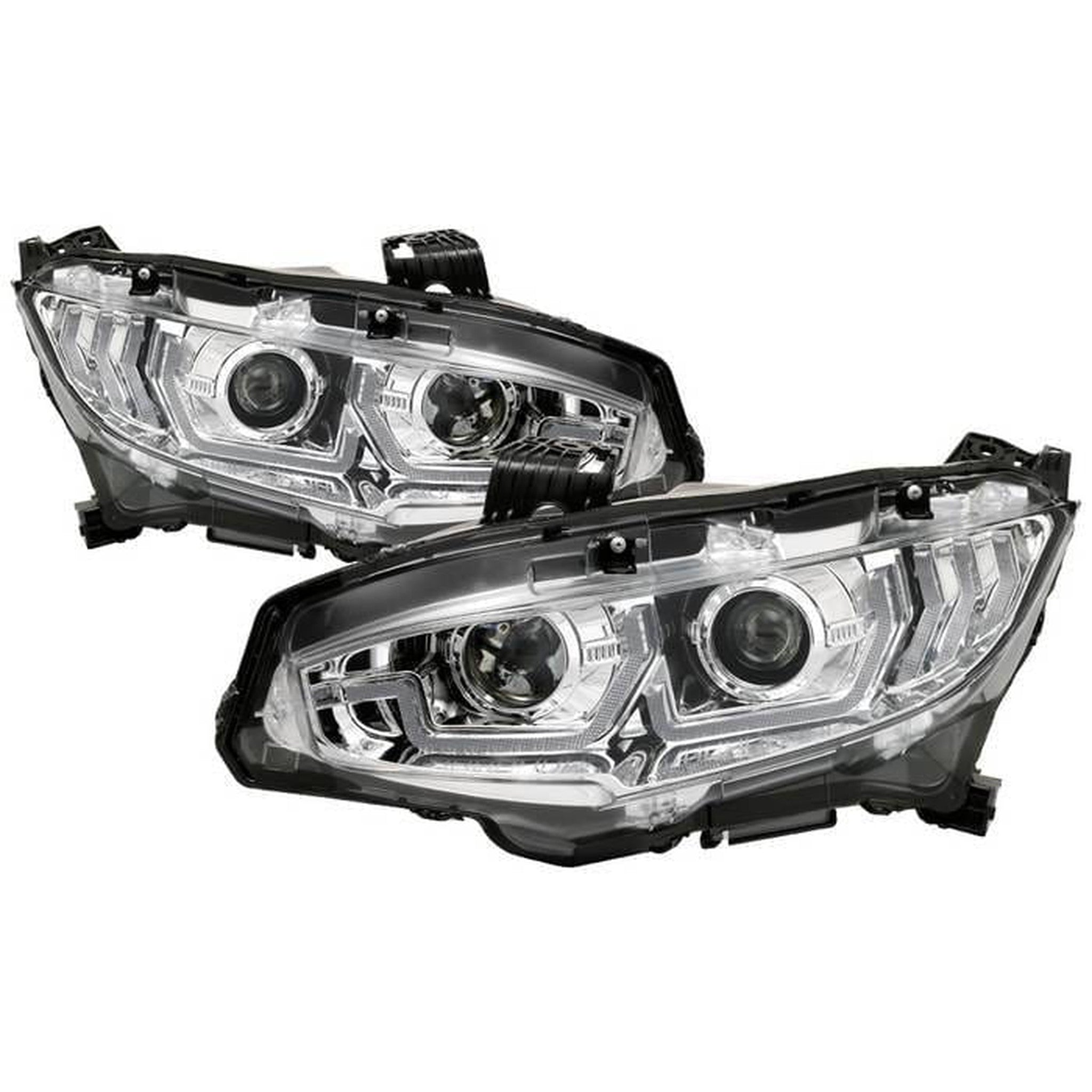 Spyder Headlights w/LED Seq Turn Signal Lights Projector Chrome Honda Civic 2016-2018