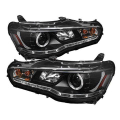 Spyder Projector Halogen Headlights LED Halo DRL Black Mitsubishi EVO 2008-2015